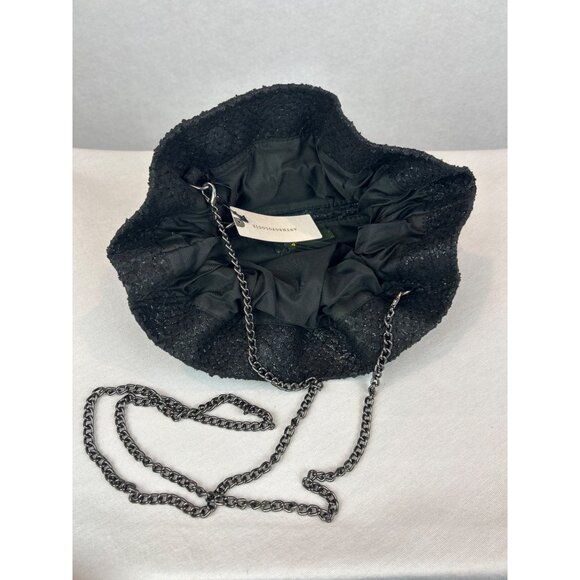 Anthropologie Jory Metallic Chain Clutch Ruffle Black Evening - Picture 7 of 11